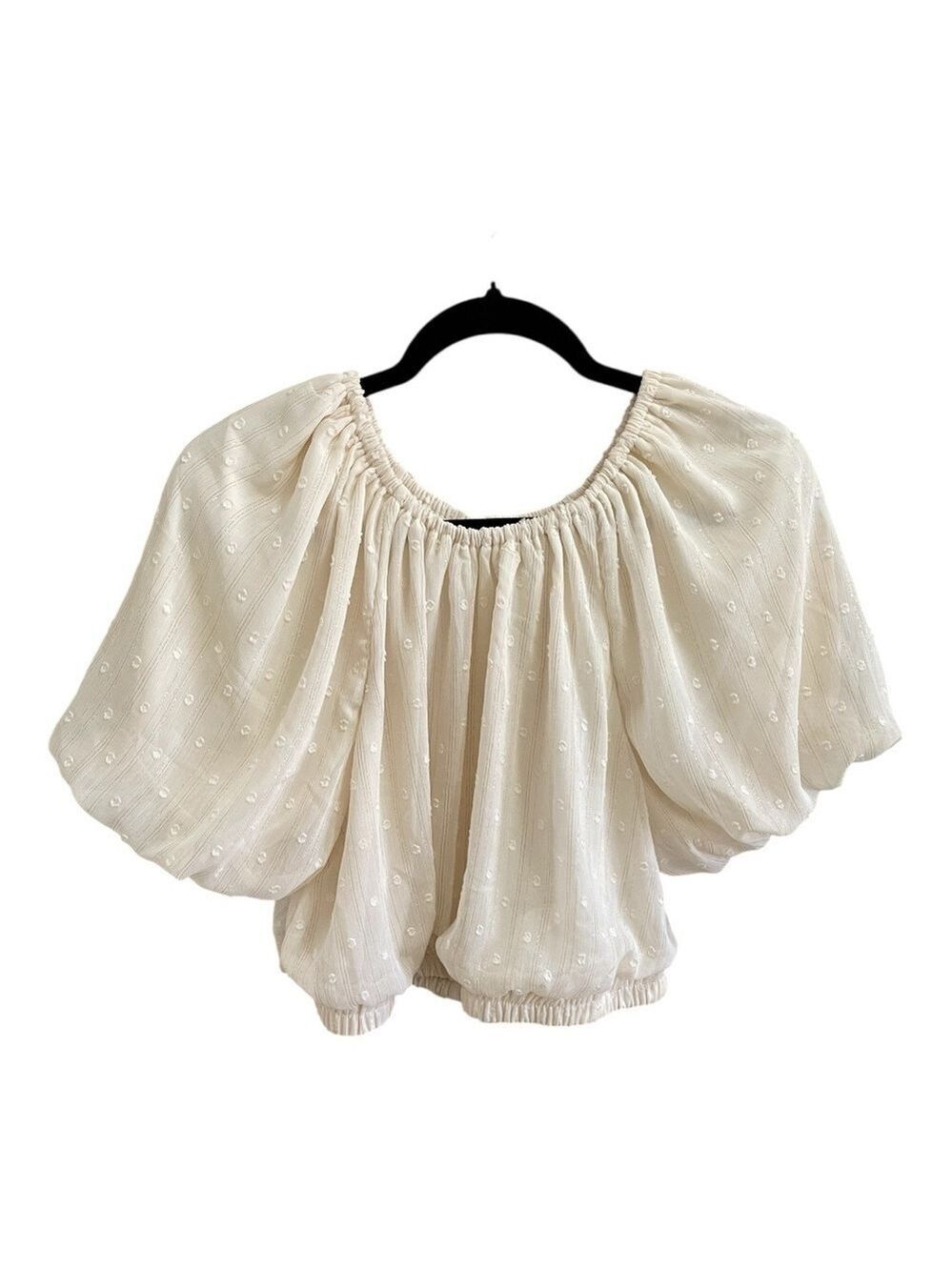 By the River Crop Top, Size L, Puff Sleeves, Elastic Hem, Intricate Design, NWT